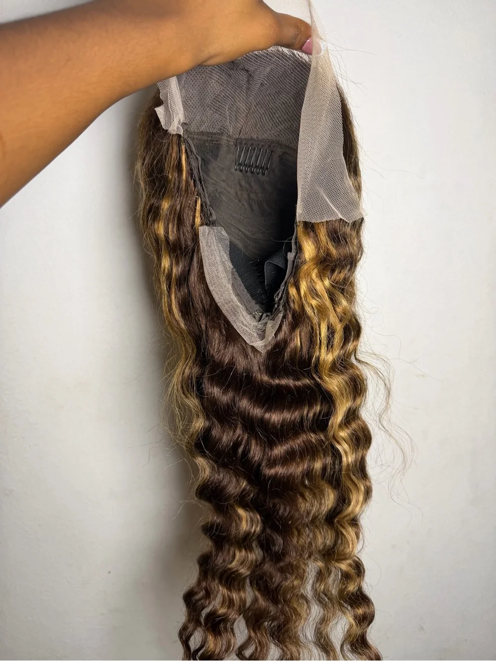 Premium Long Curly Wig - Honey Brown Highlights